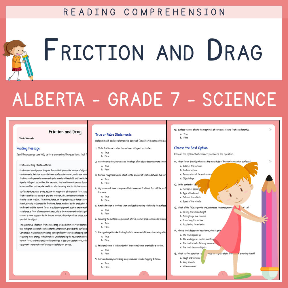 Grade 7 Science worksheet elena worksheet — Grade 7 Science | Friction and Drag Worksheet | Alberta Standard — page 1