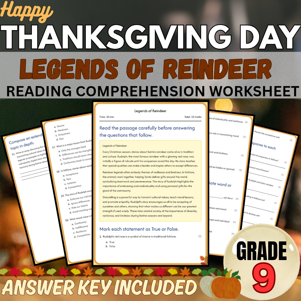 Grade 9 Seasonal Holidays Worksheet Pack | Thanksgiving History (PDF+Answer Key) — included worksheet 4
