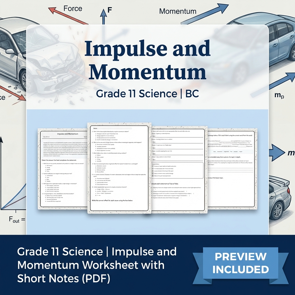 Grade 11 Science Lesson Bundle | Motion, Energy, and Forces Worksheets — included worksheet 10