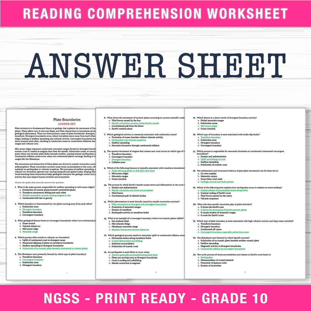 Grade 10 Science worksheet worksheet — Grade 10 Science – Plate Boundaries Worksheet (PDF + Answer Key) — page 2