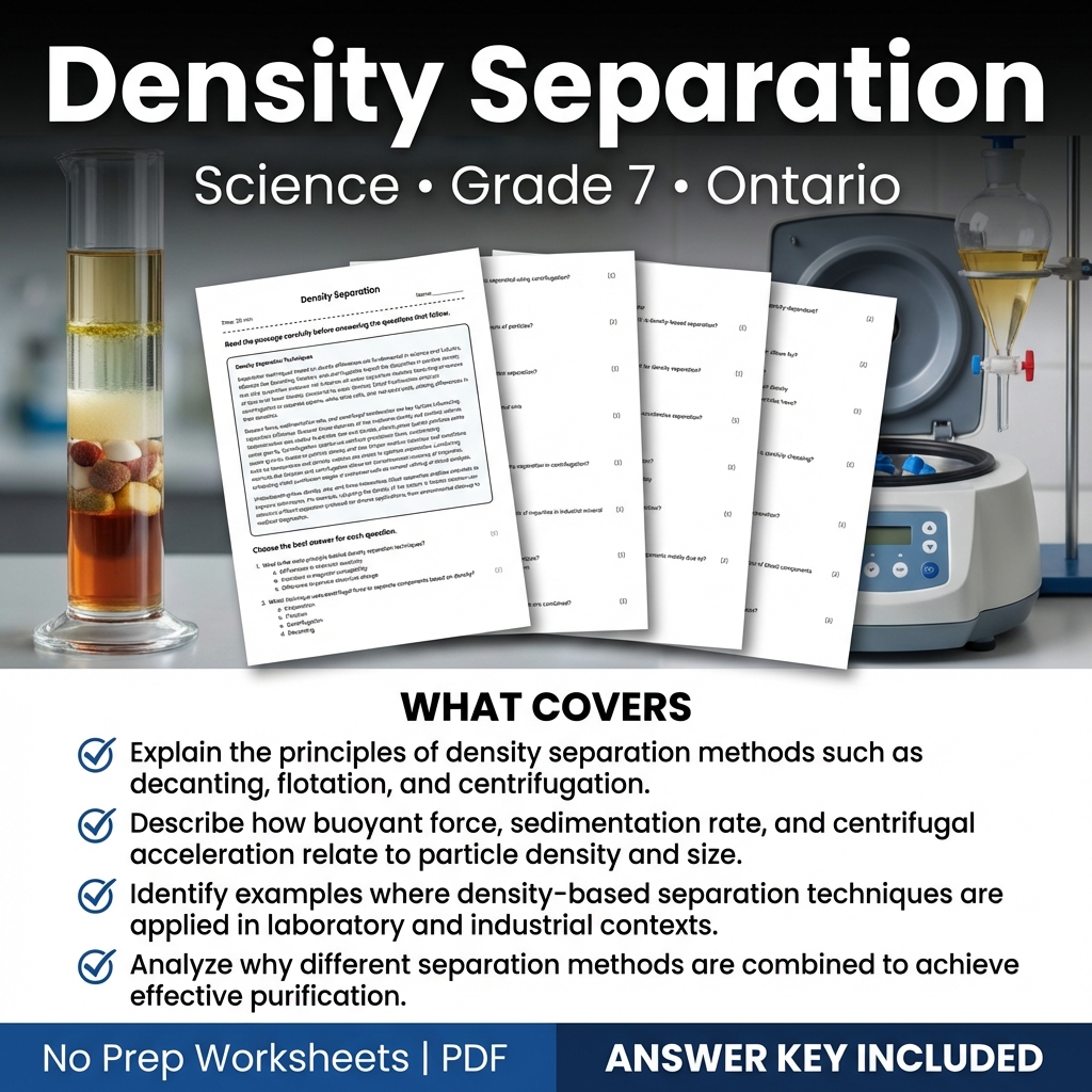 Grade 7 Science Worksheet on Density Separation | Ontario Standards