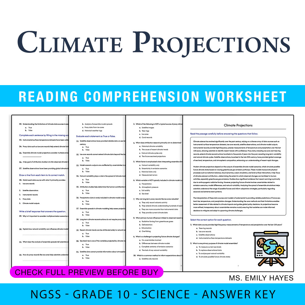 Grade 10 Science worksheet worksheet — 10th Grade Science | Climate Projections Worksheet (PDF+ Answer Key) — page 1
