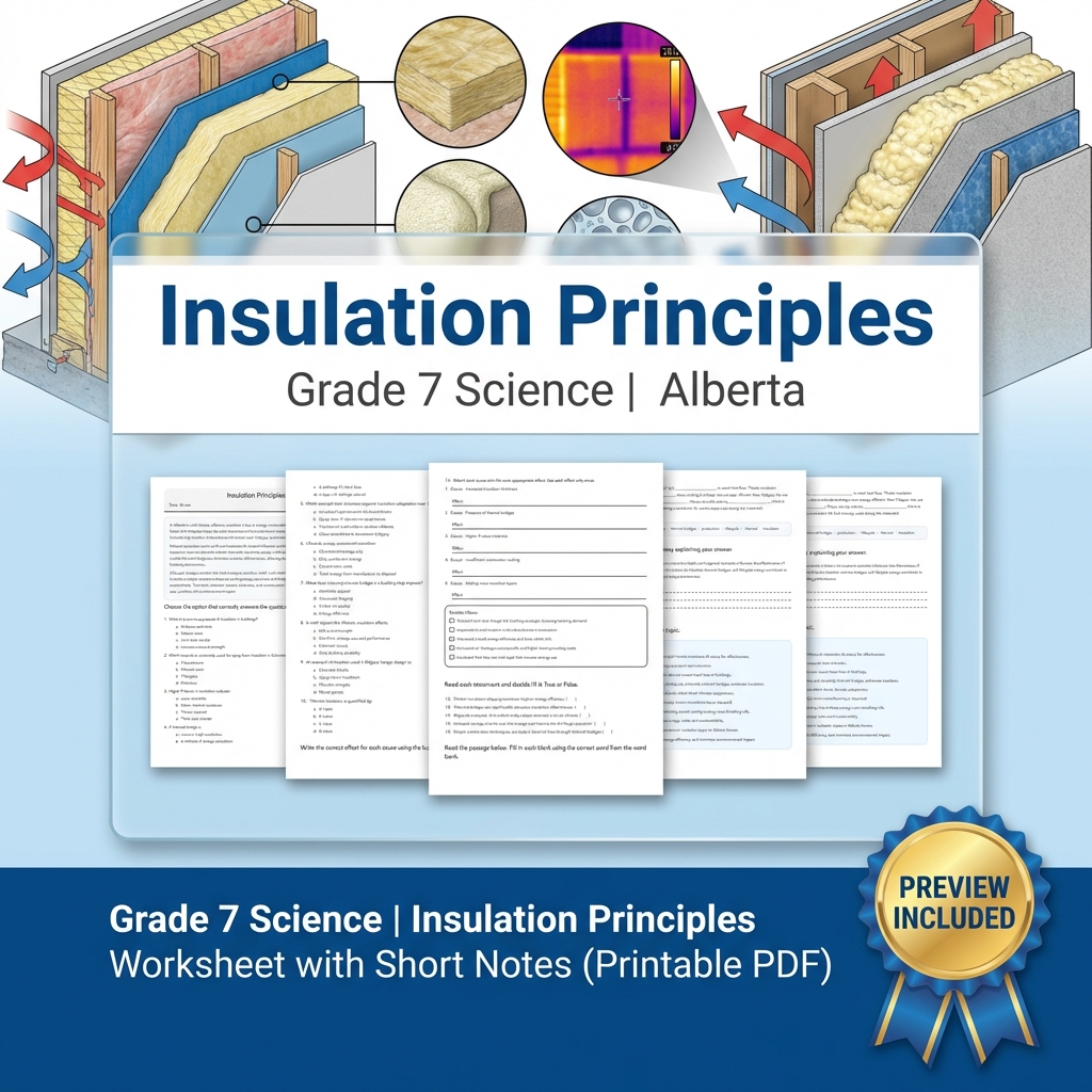Grade 7 Science | Insulation Principles Worksheet with Short Notes (PDF)