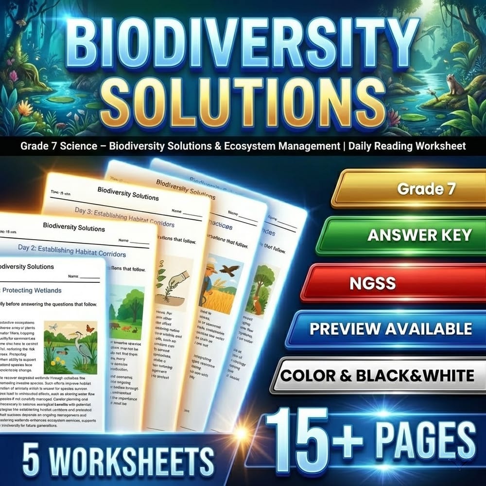Ecosystems Grade 7 Science Daily Reading Worksheets Bundle | NGSS — included worksheet 1