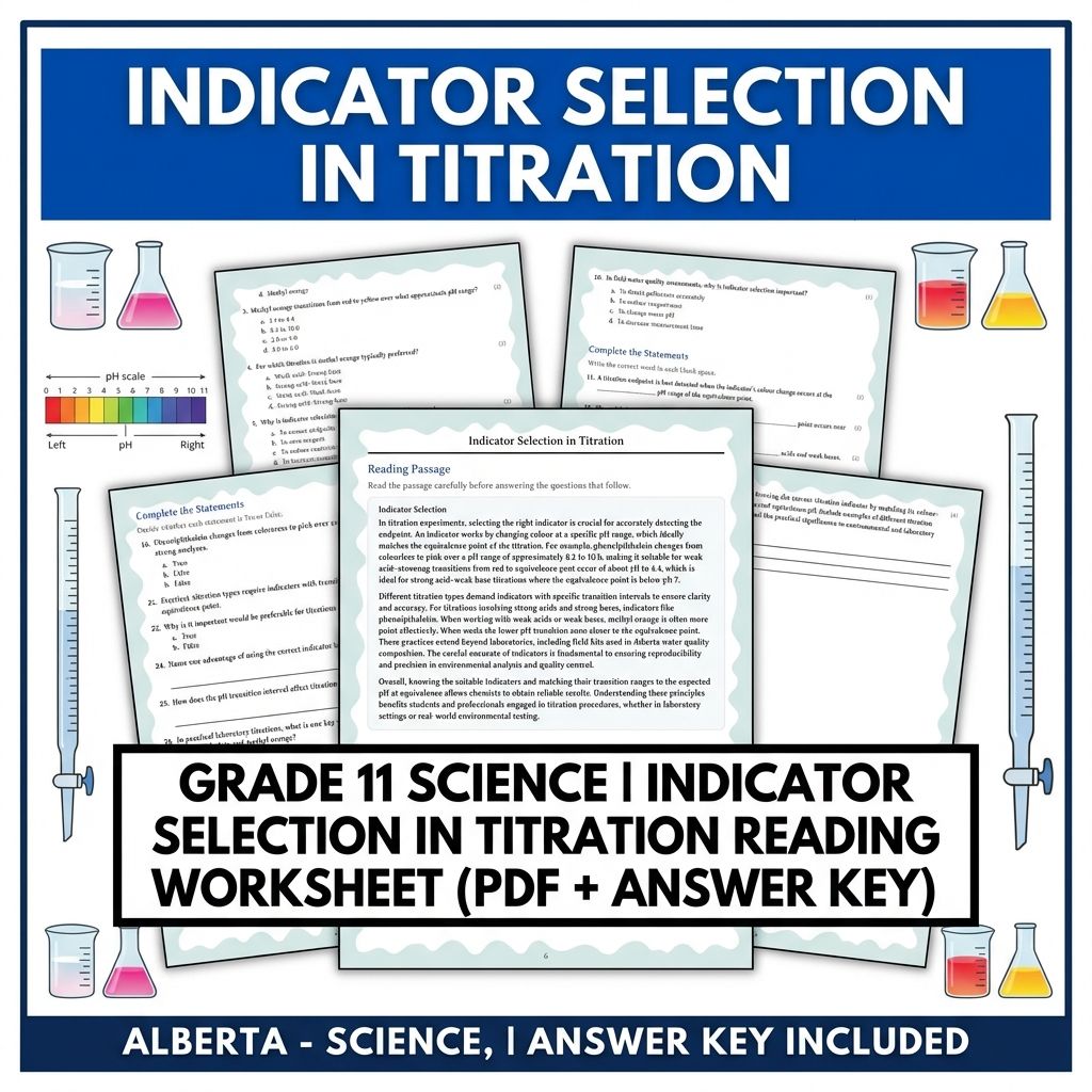 Grade 11 Science | Indicator Selection in Titration Worksheet (PDF + Answer Key)