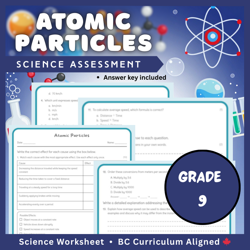 Grade 9 Science | Atomic Particles Worksheet + Answer Key (PDF) for BC Standards