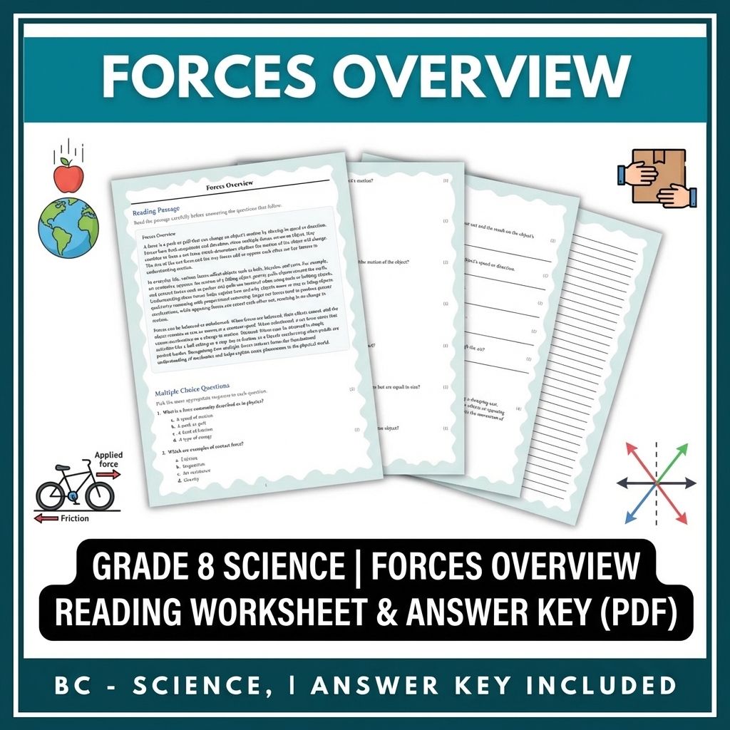 Grade 8 Science | Forces Overview Reading Worksheet & Answer Key (PDF)