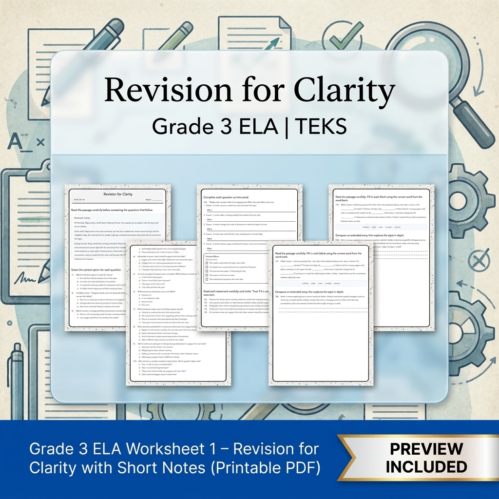 Grade 3 ELA Writing, Reading, and Research Skills Full-Year Bundle TEKS — included worksheet 24