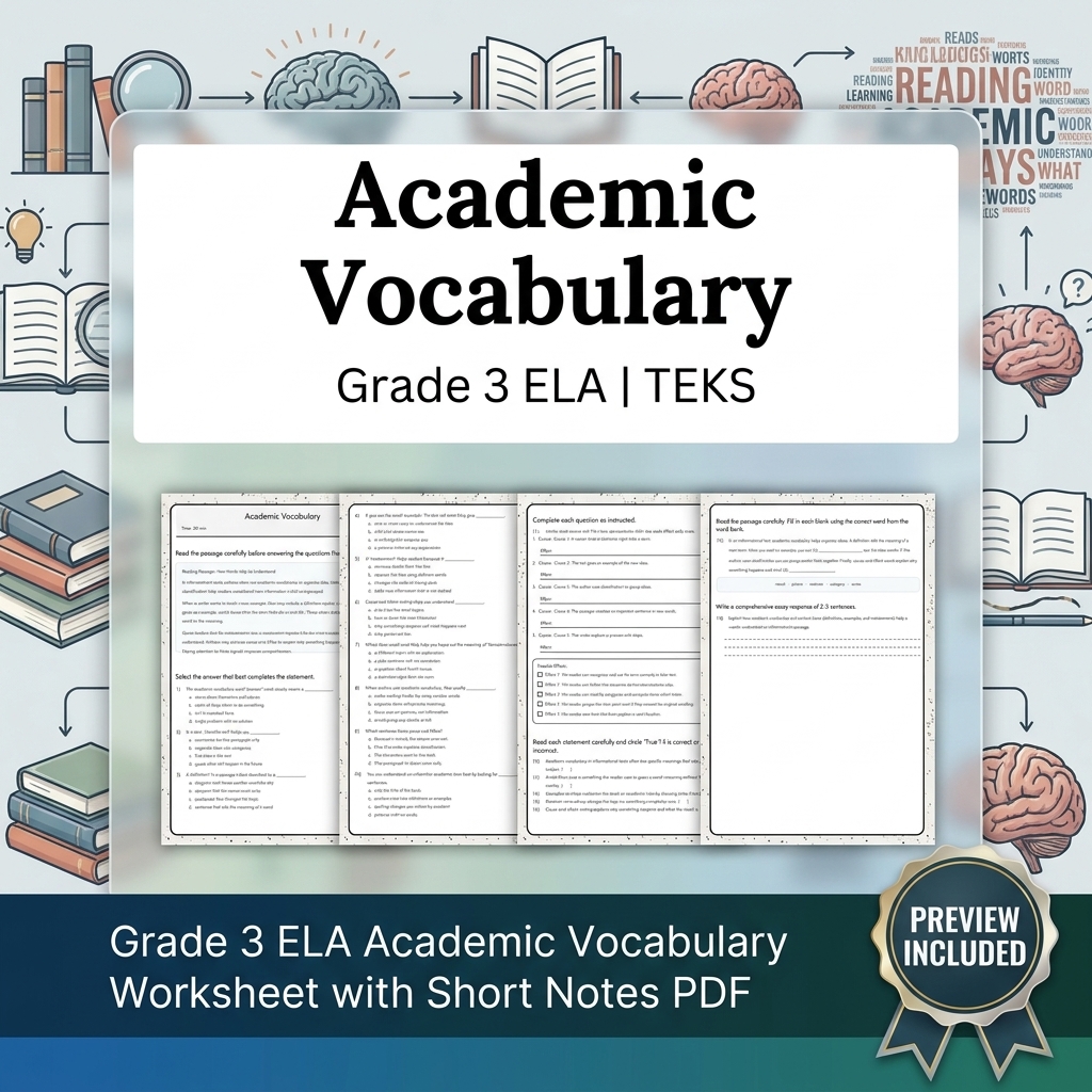 Grade 3 ELA Writing, Reading, and Research Skills Full-Year Bundle TEKS — included worksheet 25