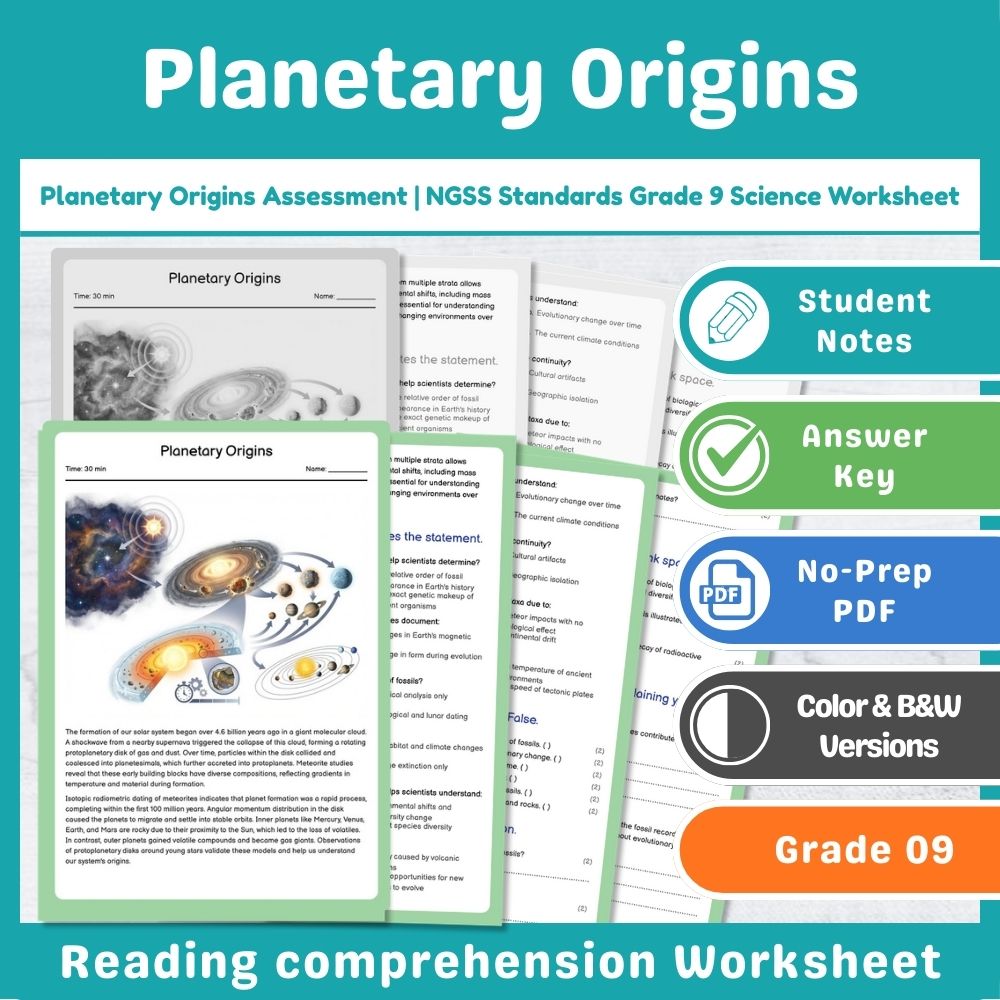 Planetary Origins Assessment | NGSS Standards Grade 9 Science Worksheet