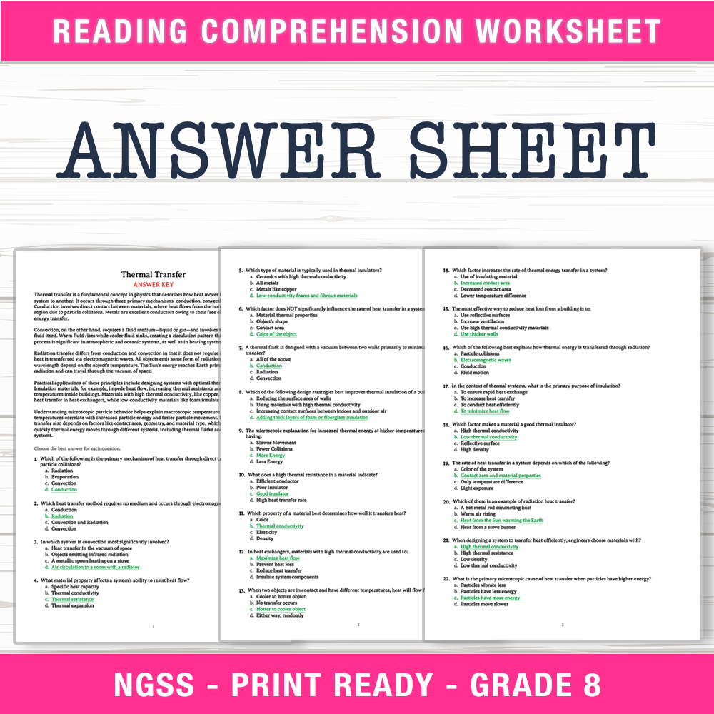 Grade 8 Science worksheet — Grade 8 Science – Thermal Transfer Worksheet (PDF + Answer Key) — page 2