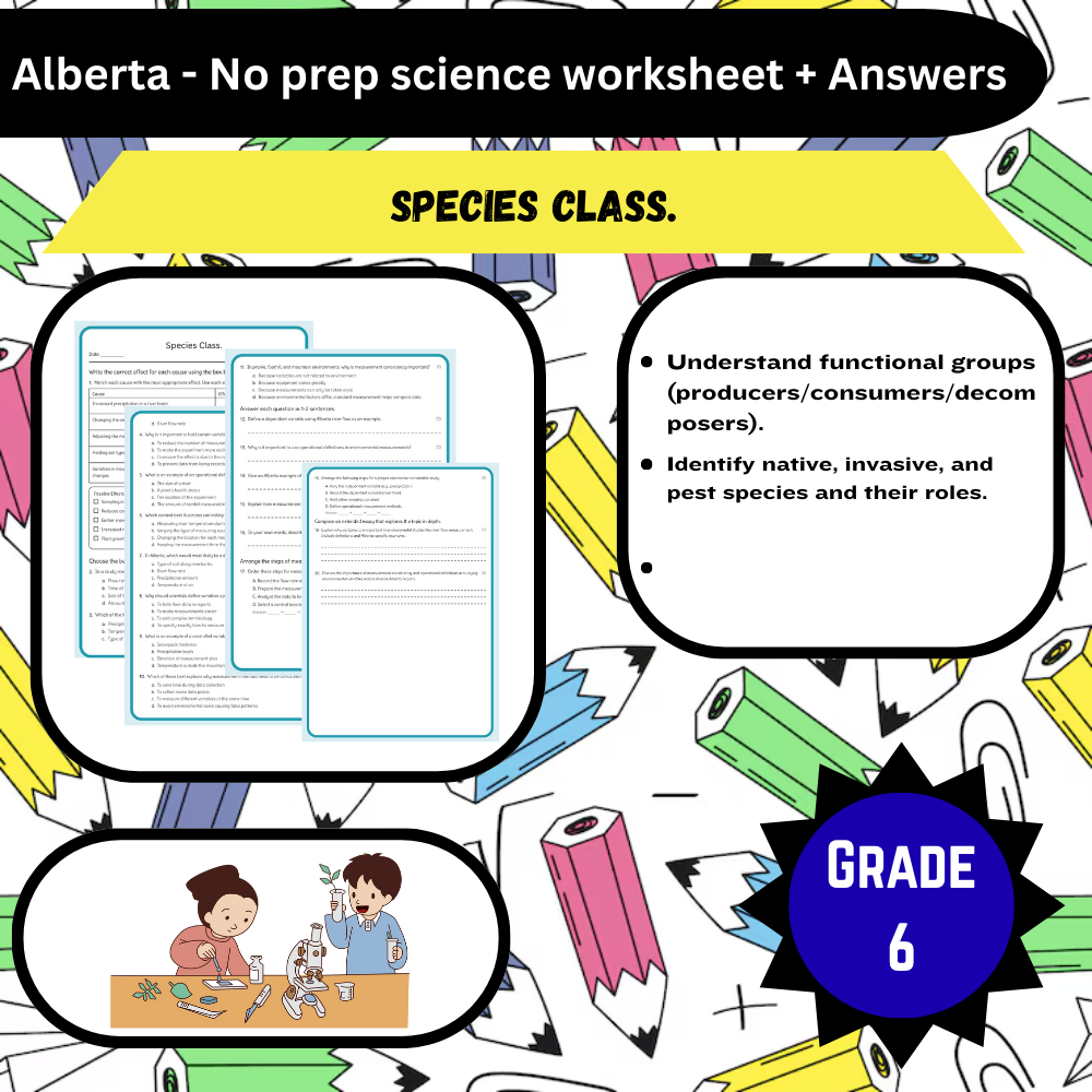 Grade 6 Science | Species Classification Worksheet (PDF) – Alberta Standards