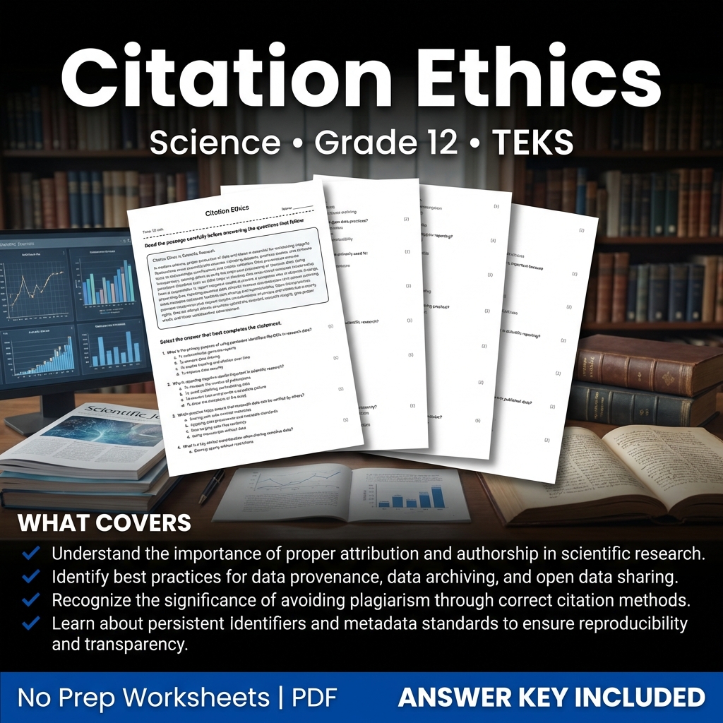 Grade 12 Science Worksheet on Citation Ethics | Standard TEKS Practice