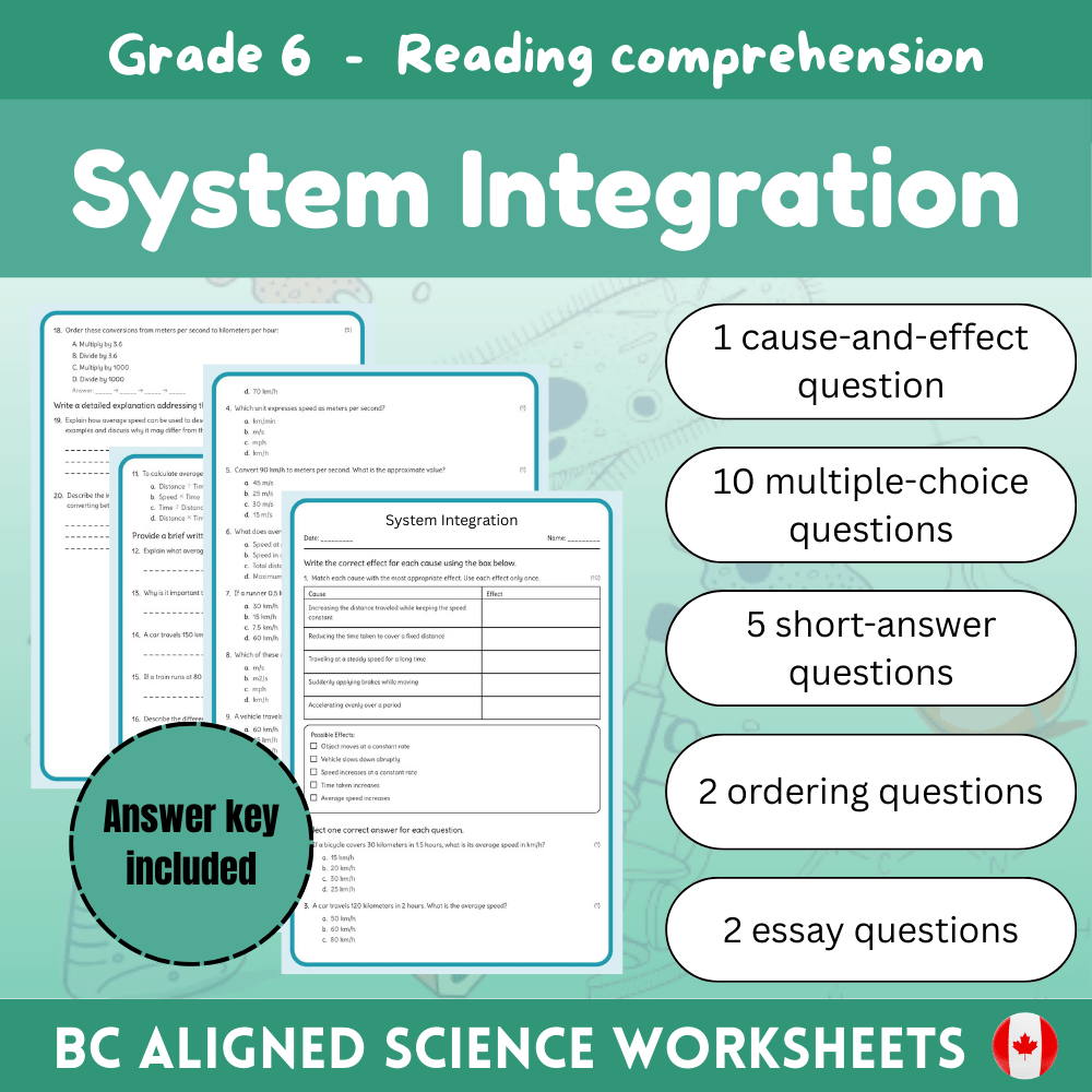 Grade 6 Science – System Integration Worksheet (Worksheet + Answer Key) PDF