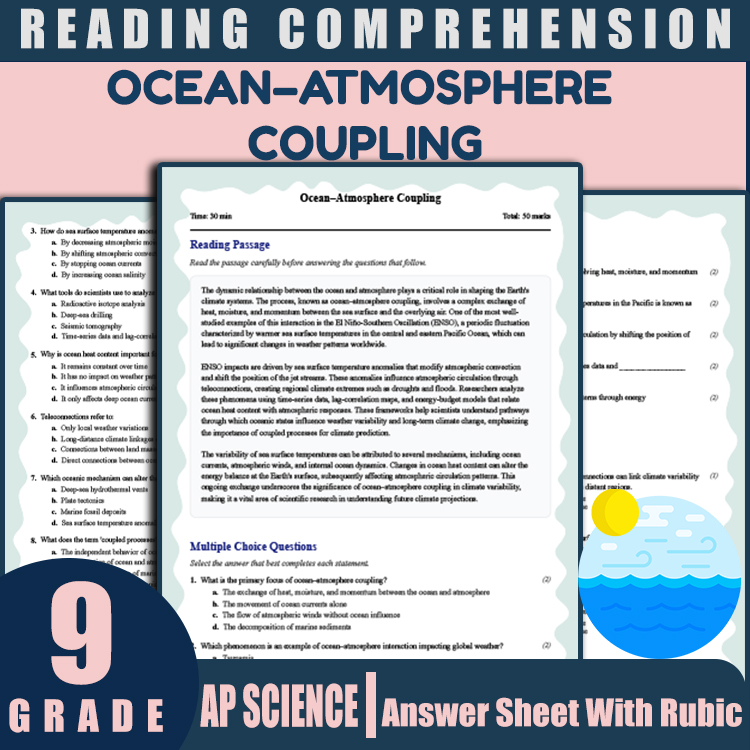 Grade 9 Science reading worksheets worksheet — Grade 9 Science | Ocean–Atmosphere Coupling Reading Worksheet (PDF + Answer…