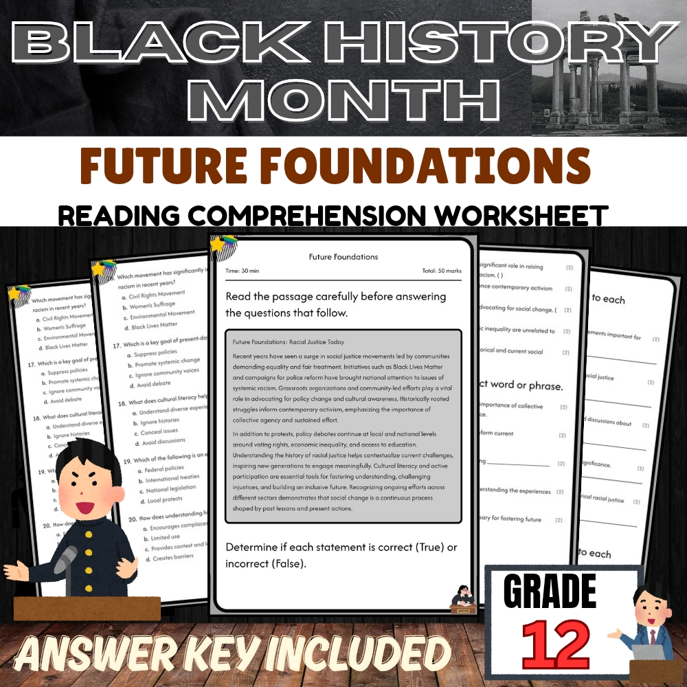 Grade 12 Black History Month Worksheet for Social Justice | PDF + Answer Key