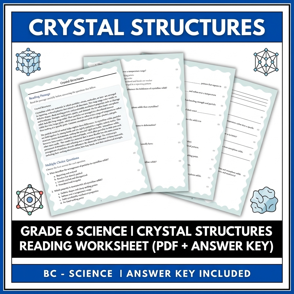Grade 6 Science | Crystal Structures Reading Worksheet (PDF + Answer Key)