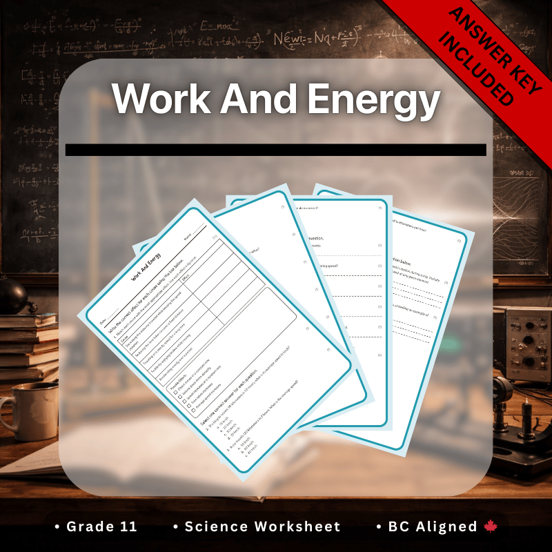 Grade 11 Science – Work and Energy Worksheet (PDF) | BC Standards-Aligned