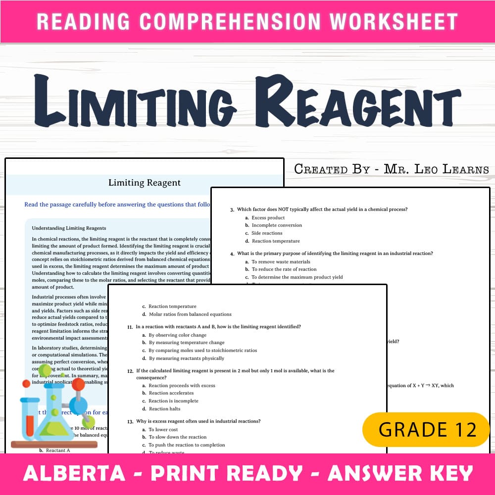 Grade 12 Science worksheet mcq paper worksheet — Grade 12 Science — Worksheet MCQ Paper for Mastering Limiting Reagent — p…