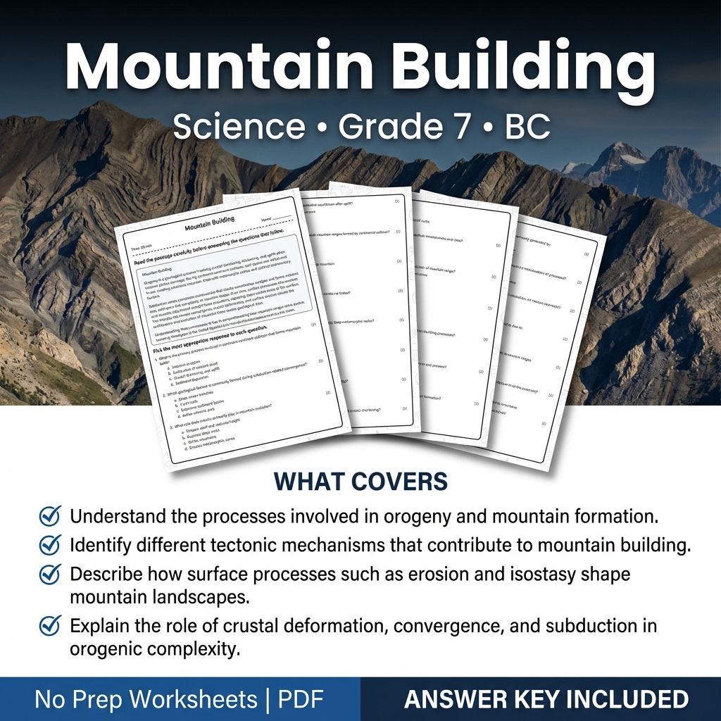 7th Grade Science | Mountain Building Worksheet & Answer Key (Printable PDF)