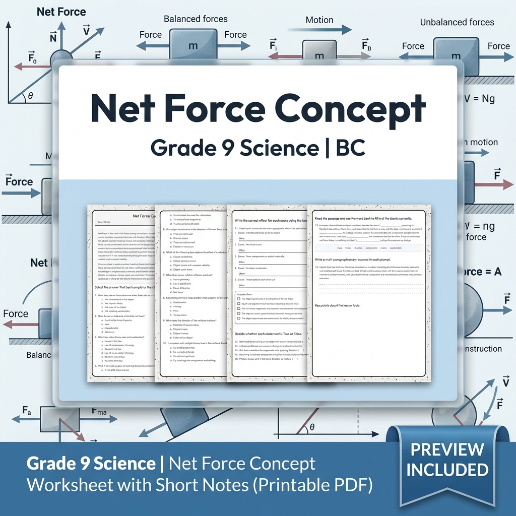 Grade 9 Science Lesson Bundle | Energy, Forces & Motion Worksheets — included worksheet 9