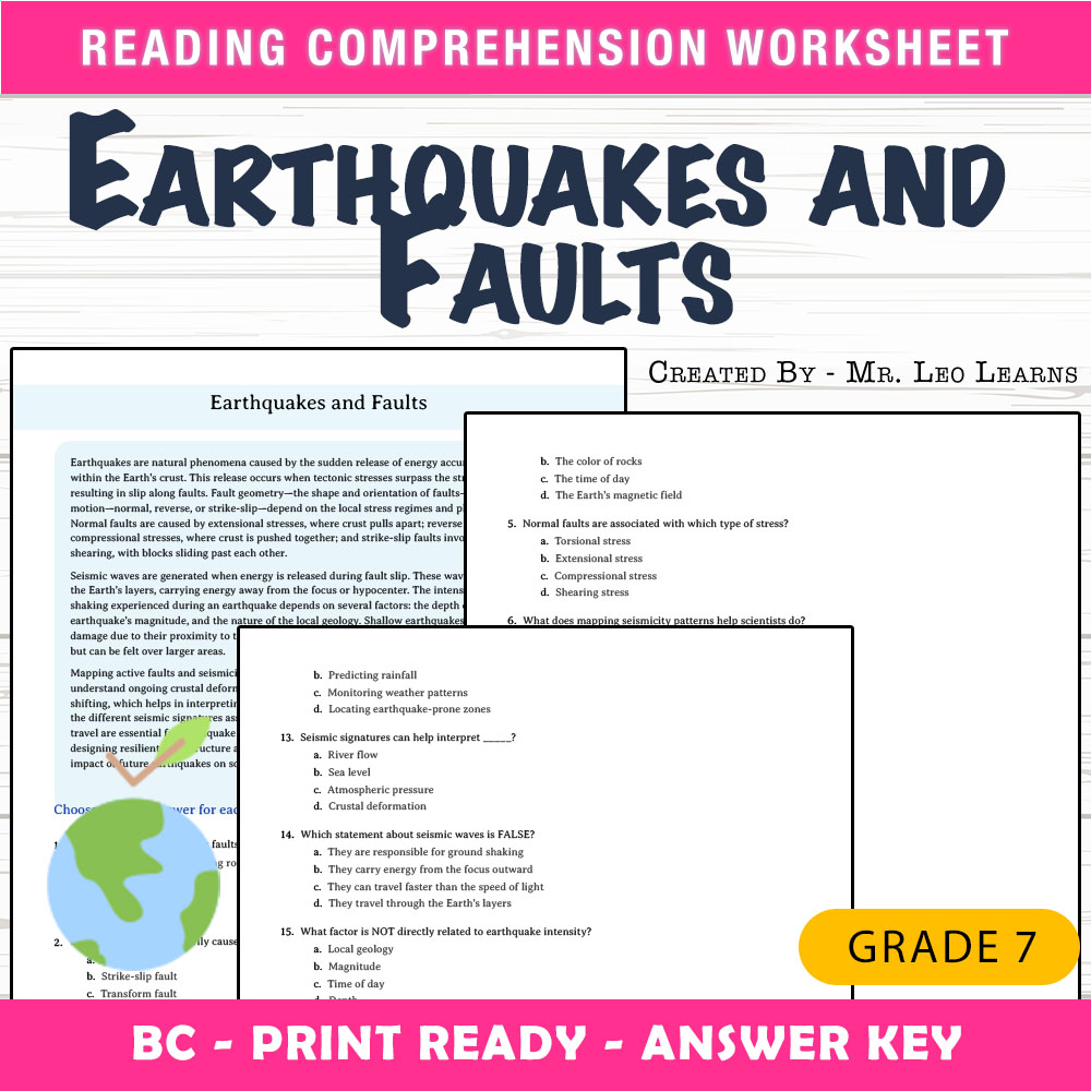 Grade 7 Science worksheet mcq paper worksheet — Grade 7 Science — Earthquakes and Faults Worksheet MCQ PDF + Answer Key —…