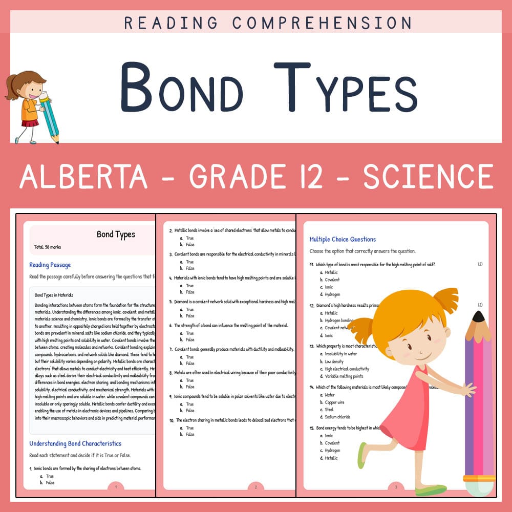 Grade 12 Science worksheet elena worksheet — Grade 12 Science | Bond Types Worksheet | Alberta Standards — page 1