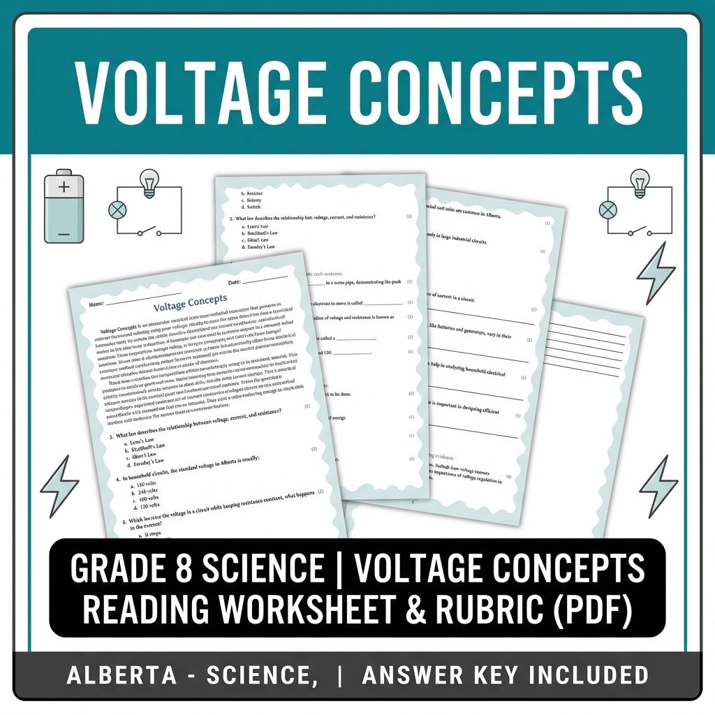 Grade 8 Science | Voltage Concepts Reading Worksheet & Rubric (PDF)