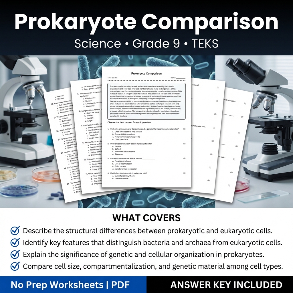 Prokaryote Comparison Worksheet | TEKS Grade 9 Science Practice