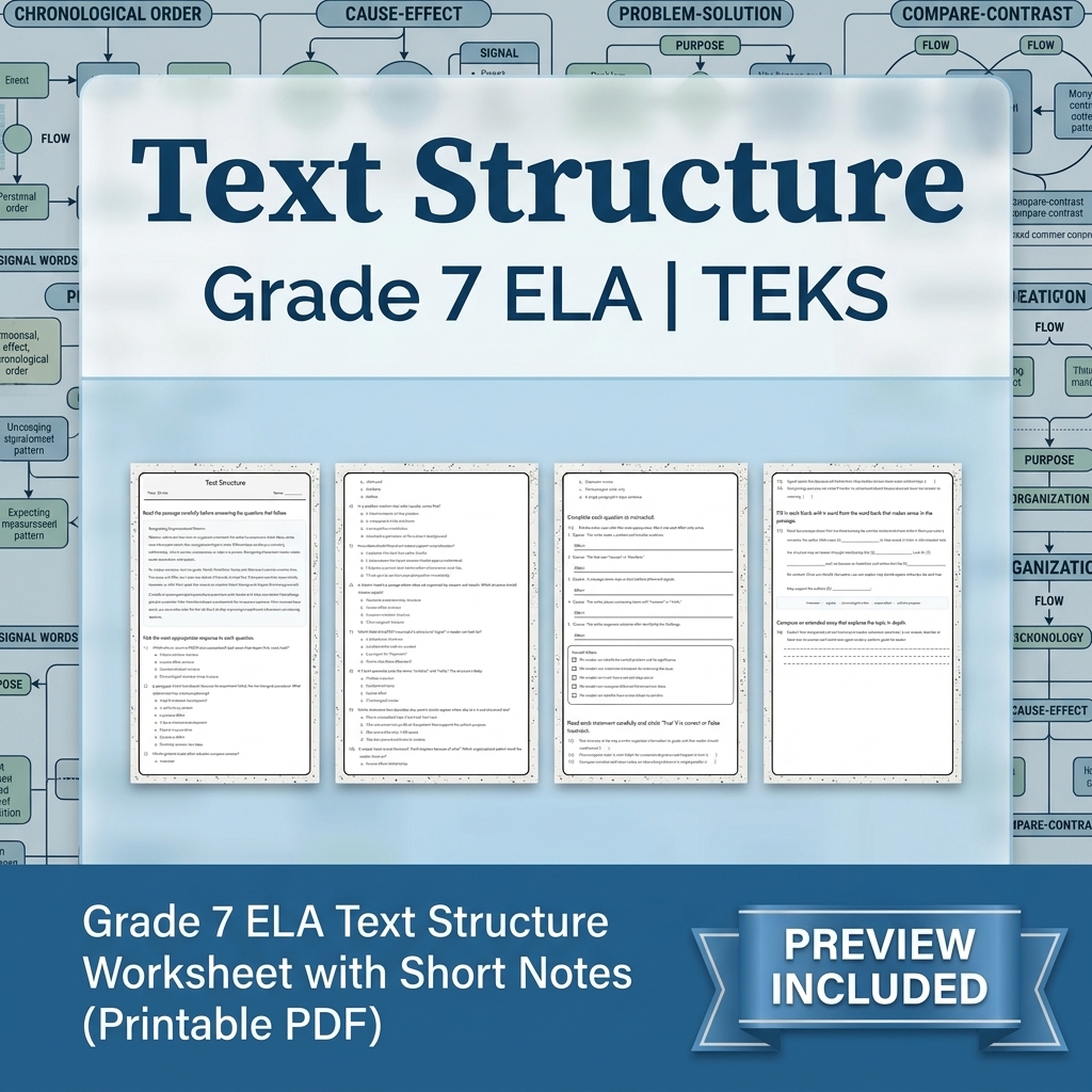 Grade 7 Evidence-Based Research Writing ELA full-year bundle TEKS — included worksheet 18
