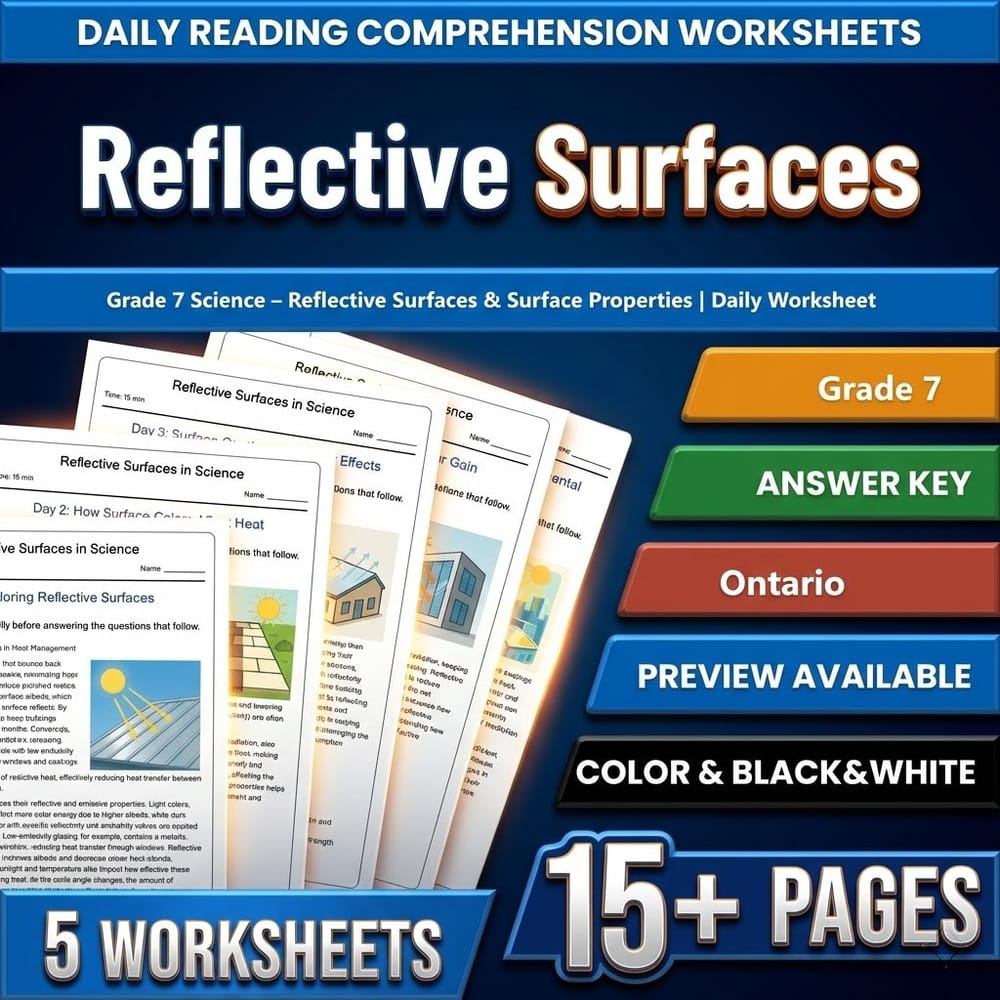 Thermal Energy Grade 7 Science Daily Reading Worksheets Bundle | Ontario — included worksheet 7