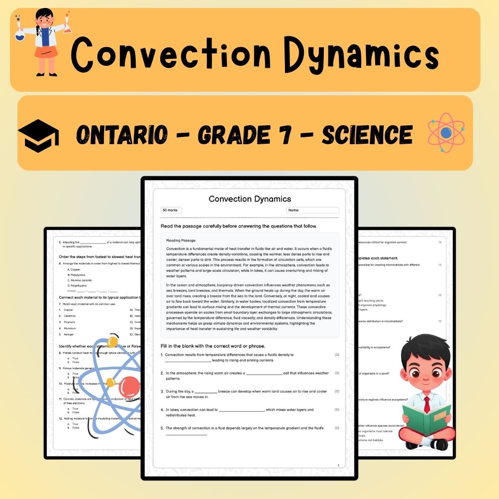 Grade 7 Science worksheet worksheet — Grade 7 Science | Convection Dynamics Worksheet (PDF) for Ontario Standards — page 1