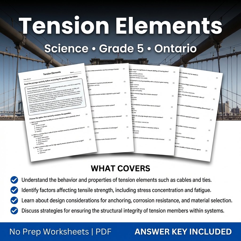 Grade 5 Science Worksheet on Tension Elements | Ontario Standards