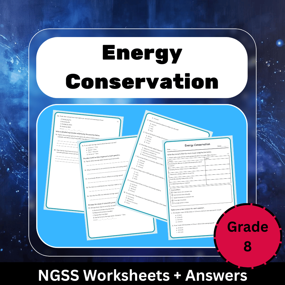 Grade 8 Science | Energy Transfer & Conservation Unit Worksheets (NGSS Aligned) — included worksheet 5