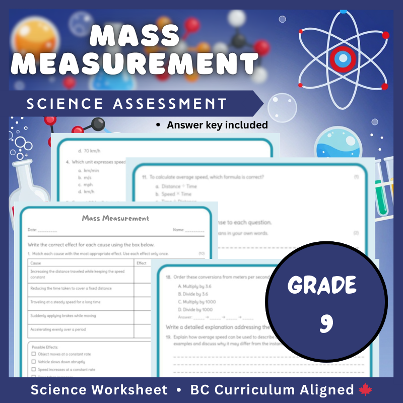 Grade 9 Science | Mass Measurement Worksheet (PDF) – BC Standards & Practice