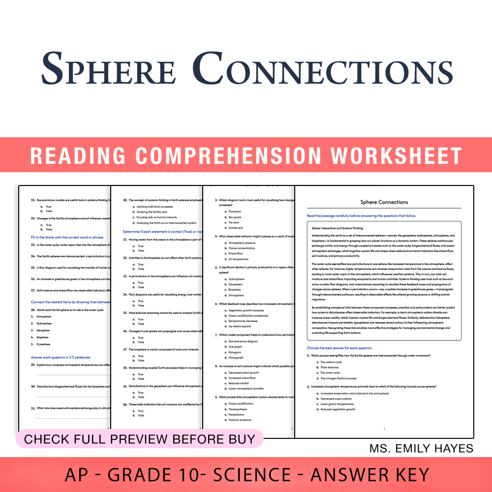 Grade 10 Science worksheet worksheet — 10th Grade Science | Sphere Connections Worksheet (PDF+ Answer Key) — page 1