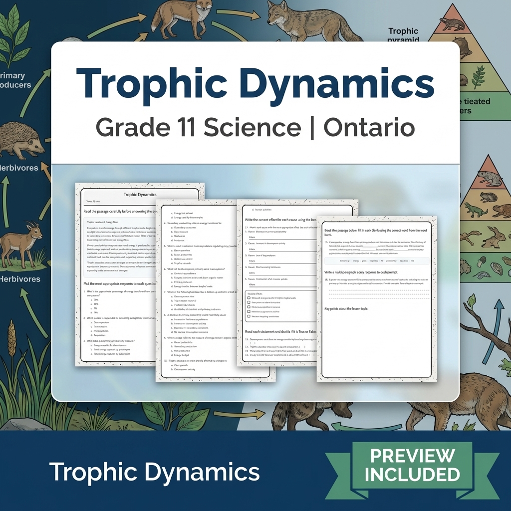 Grade 11 Science Lesson Group Bundle – Ontario Ecosystems & Sustainability — included worksheet 9