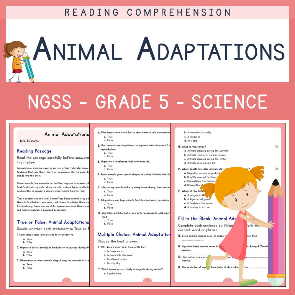 Grade 5 Science worksheets for primary grades worksheet — Grade 5 Science – Animal Adaptations Worksheet ( PDF ) – NGSS Al…