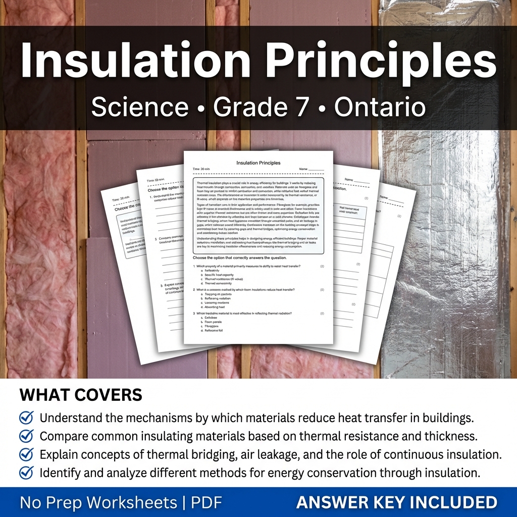 Grade 7 Science Worksheet on Insulation Principles | Ontario Standards
