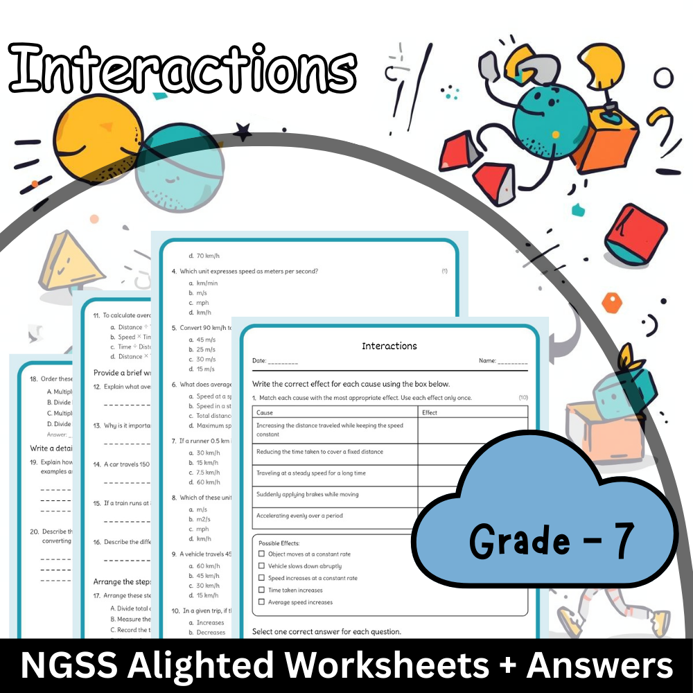 Grade 7 Science – Interactions Worksheet (NGSS Aligned) with Answer Key (PDF)