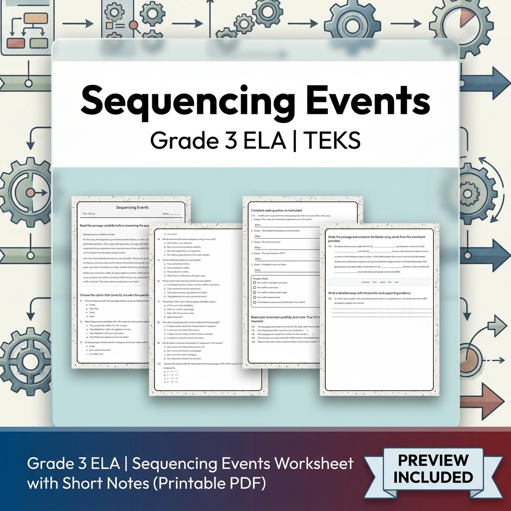 Grade 3 ELA Writing, Reading, and Research Skills Full-Year Bundle TEKS — included worksheet 27