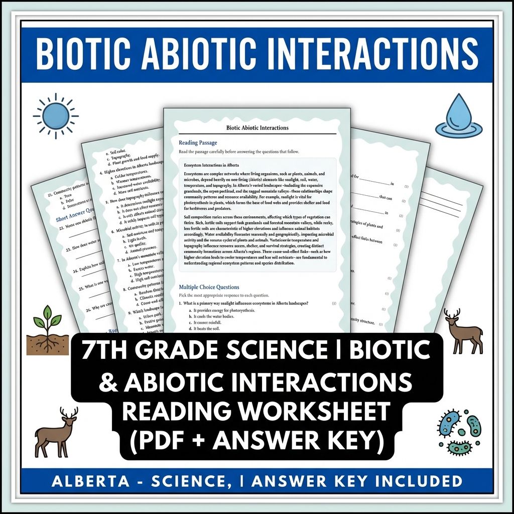 Grade 7 Science reading worksheets — 7th Grade Science | Biotic & Abiotic Interactions Worksheet (PDF + Answer Key)