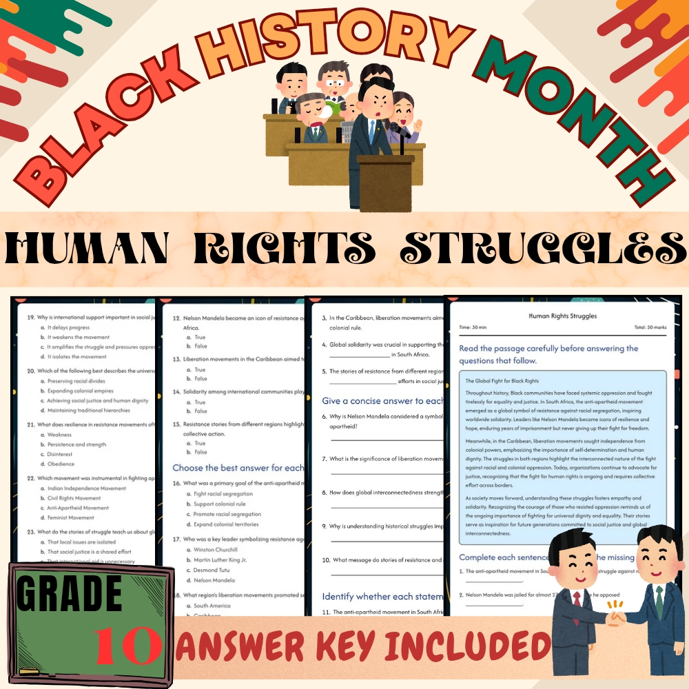 Grade 10 Black Friday Human Rights Struggles Worksheet | PDF + Answer Key