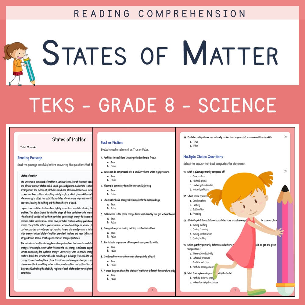 Grade 8 Science worksheet elena worksheet — Grade 8 Science | States of Matter Worksheet Elena | TEKS-Aligned — page 1