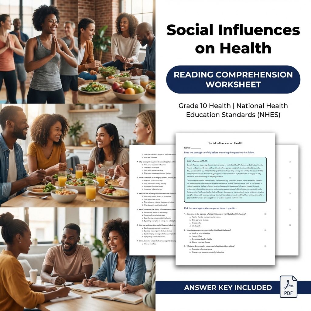 Social Influences on Health Worksheet | NHES Grade 10 Health Assessment