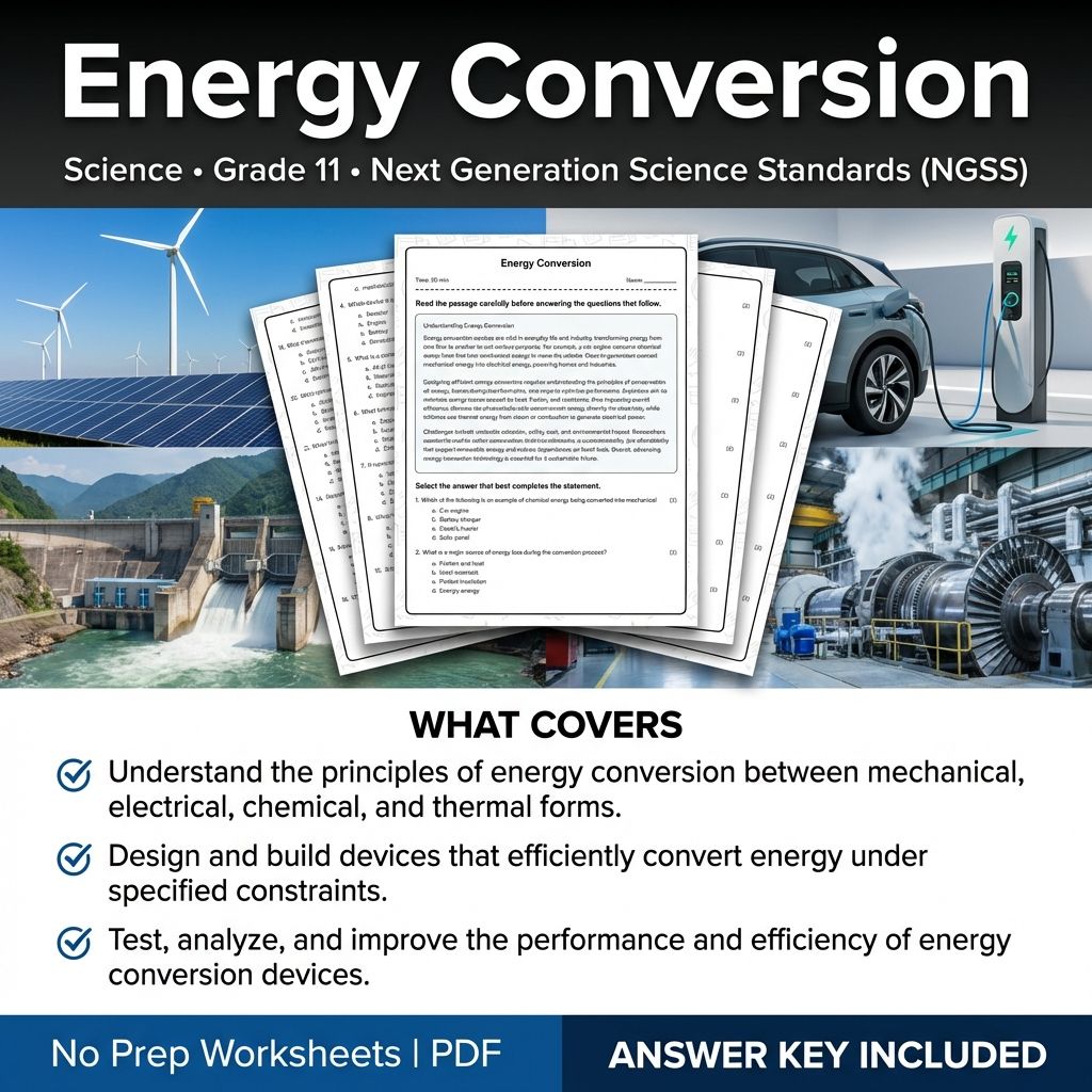 Grade 11 Science Unit Worksheet Pack | Energy, Heat Transfer & Power NGSS — included worksheet 4