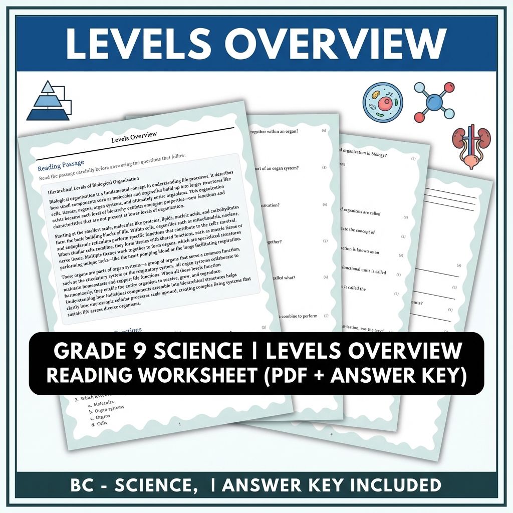 Grade 9 Science reading worksheets — Grade 9 Science | Levels Overview Reading Worksheet (PDF + Answer Key)