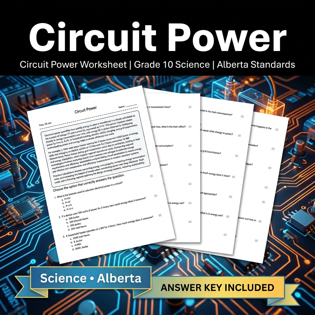 Circuit Power Worksheet | Grade 10 Science | Alberta Standards