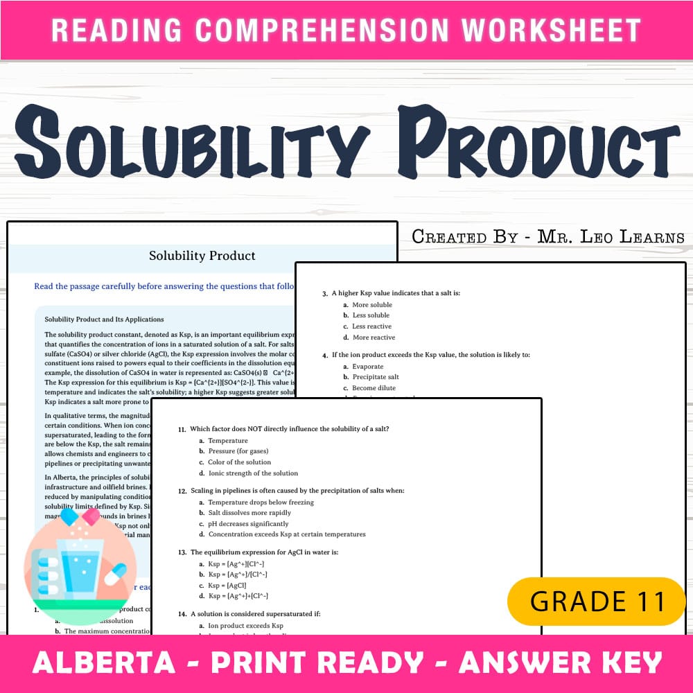 Grade 11 Science worksheet mcq paper worksheet — Grade 11 Science — Worksheet MCQ Paper for Mastering Solubility Product —…