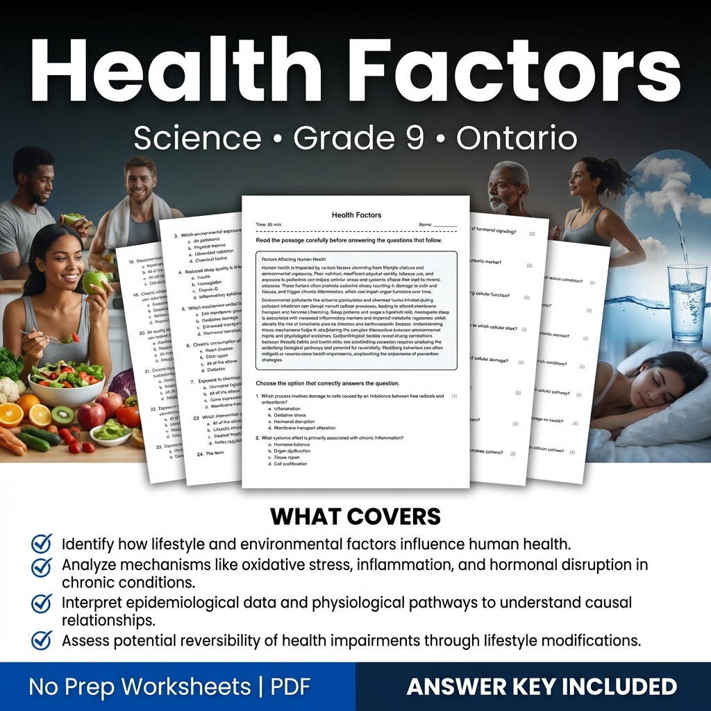 Health Factors Worksheet for Grade 9 Science | Ontario Standards